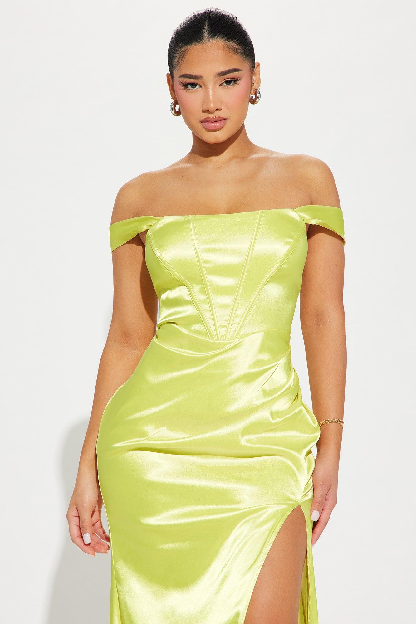 Satin Soiree Gown - Yellow Product Image