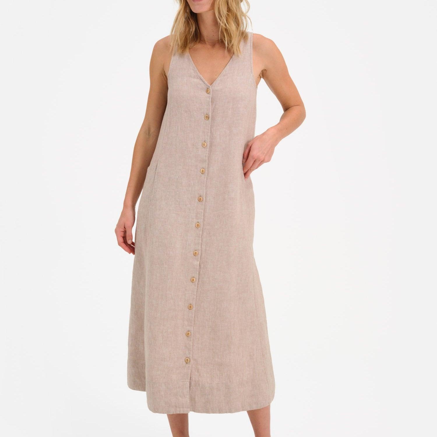Organic Linen Button Front Dress Female Product Image