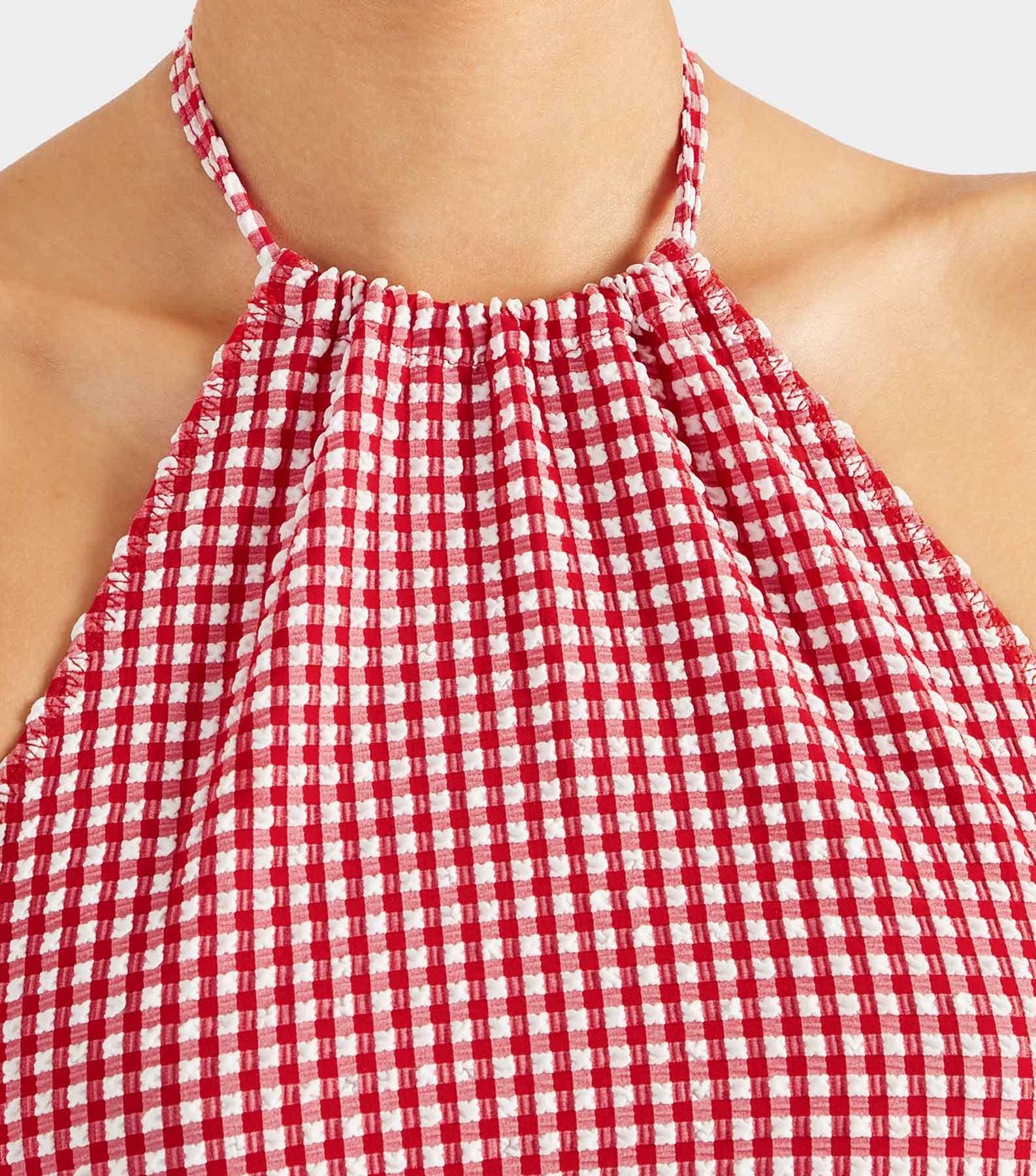 Gingham Seersucker Halter Top - Red Gingham Product Image