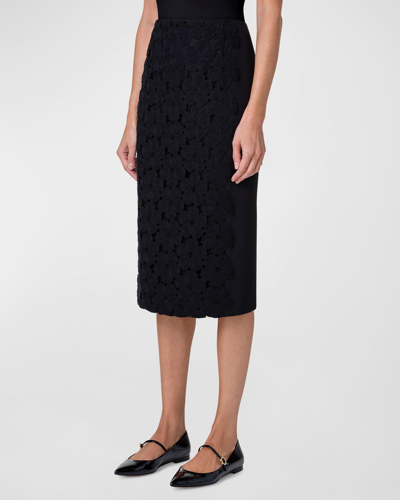 Anemone Embroidered Crepe Pencil Skirt Product Image