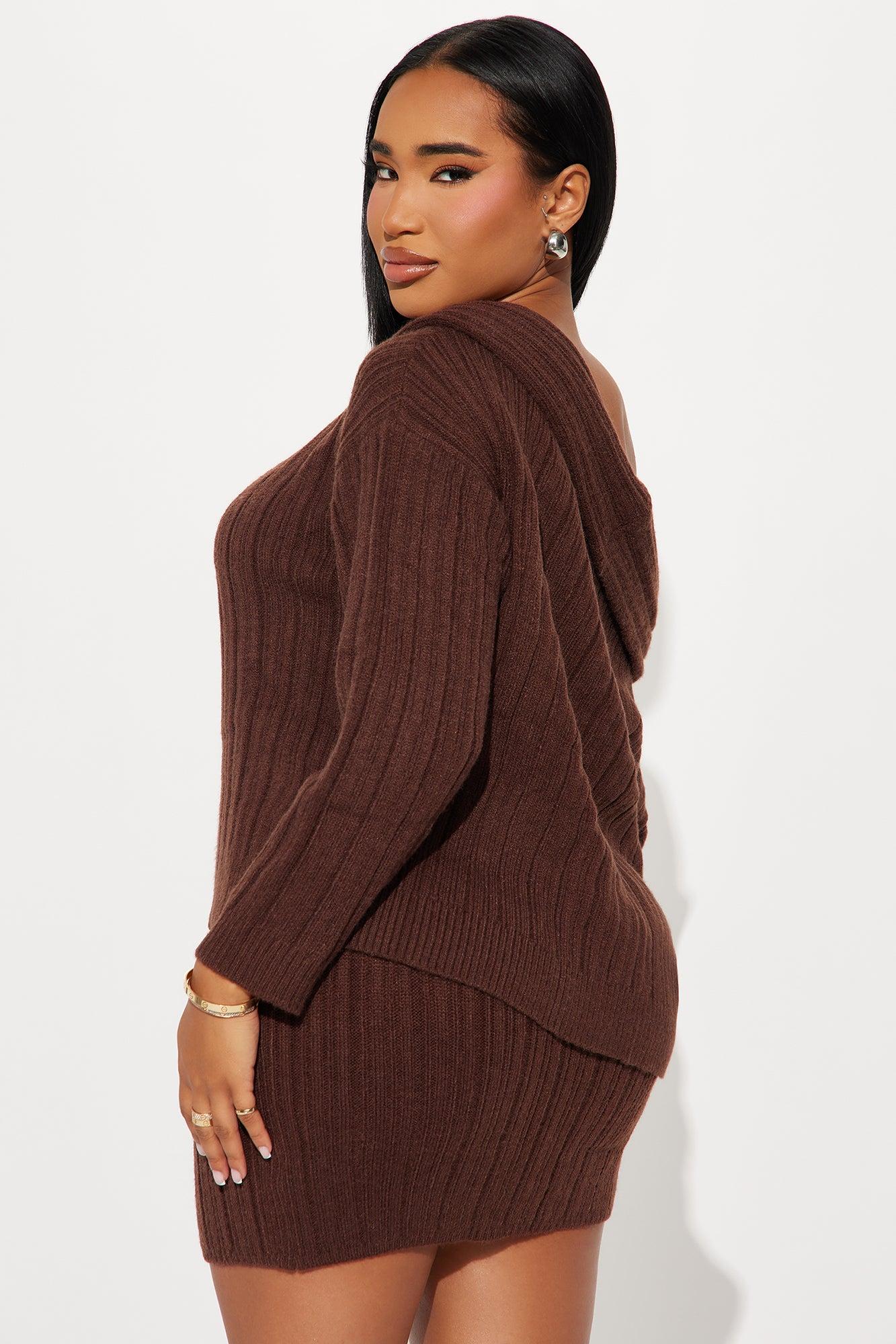 Lia Off Shoulder Sweater Skirt Set - Chocolate Product Image