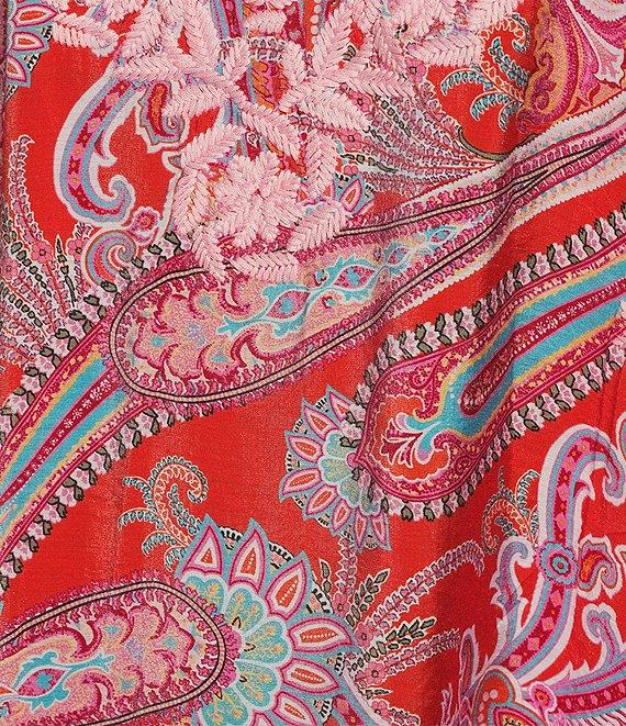 Calessa Plus Size Woven Embroidered Printed Split V-Neck Wrist Length Sleeve Tunic Product Image