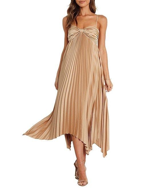 Petal & Pup Vikki Sweetheart Neck Sleeveless Pleated Asymmetrical Midi Dress Product Image