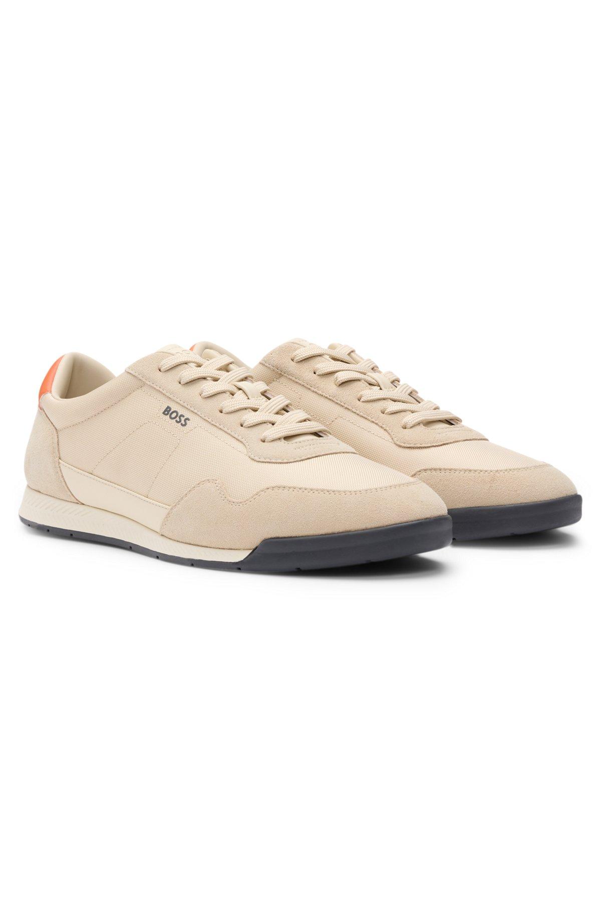 Mixed-material lace-up trainers with suede trims Product Image