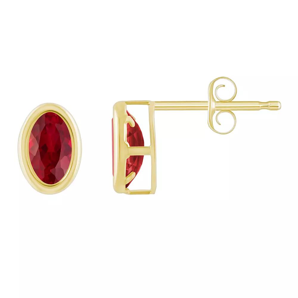 Celebration Gems 10k Gold Oval Lab-Created Gemstone Stud Earrings, Women's, Created Red Product Image