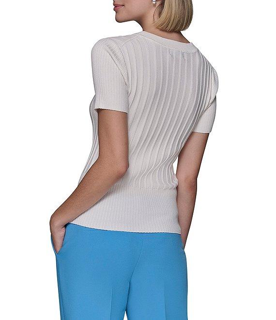 KARL LAGERFELD PARIS Knit Crew Neck Short Sleeve Ribbed Sweater Product Image