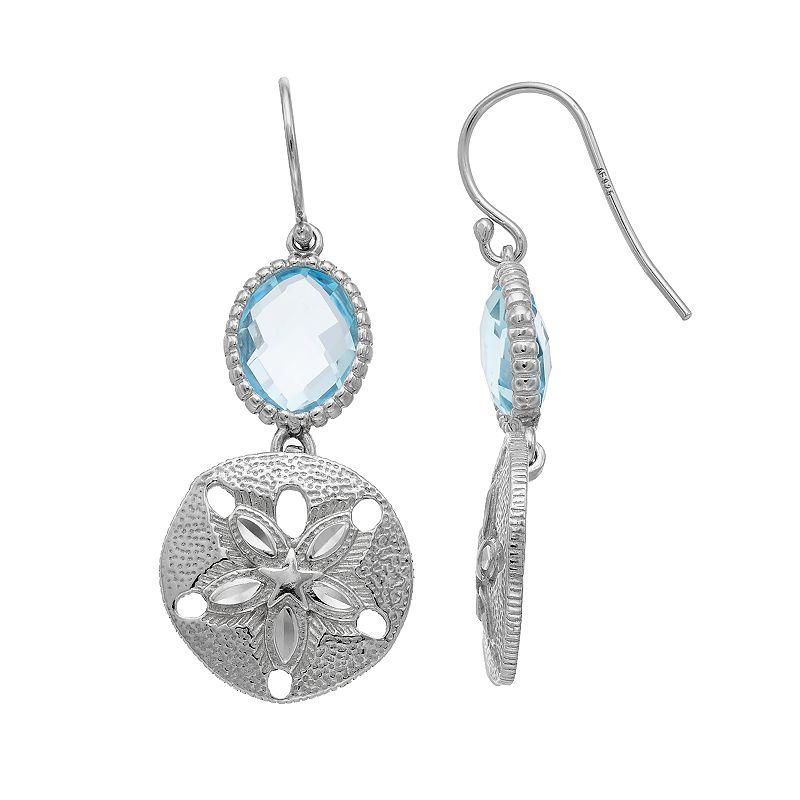 Sterling Silver Blue Topaz Sand Dollar Drop Earrings, Women's Product Image