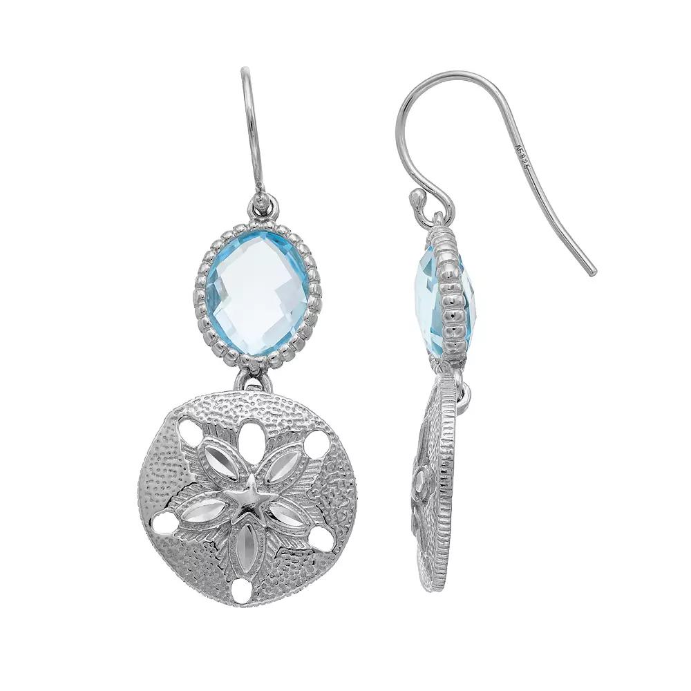 Sterling Silver Blue Topaz Sand Dollar Drop Earrings, Women's Product Image