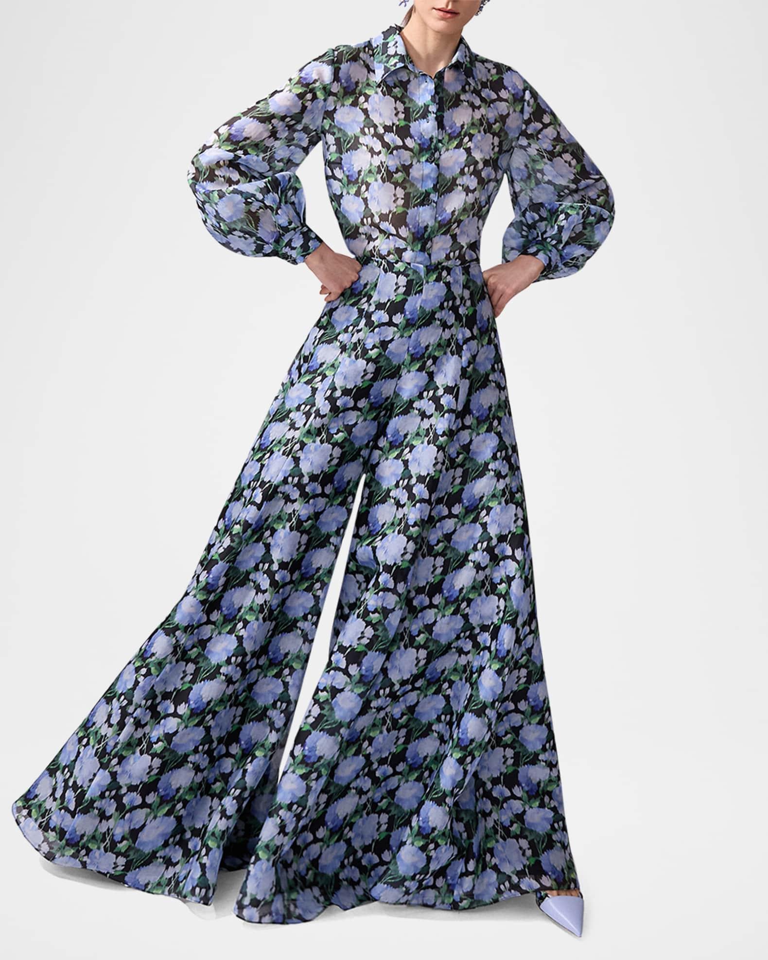 Floral Silk Palazzo Pants Product Image