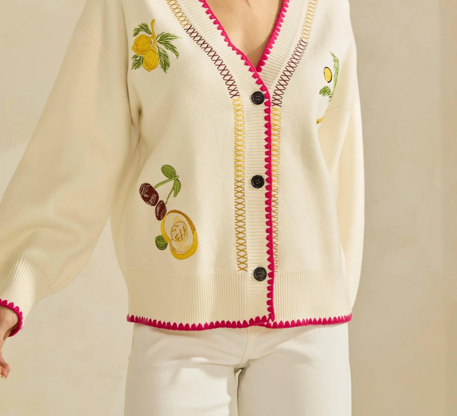 Embroidered V-Neck Cardigan Product Image