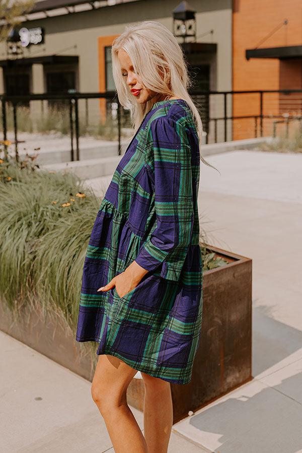 Chic Harvest Plaid Mini Dress in Green Product Image