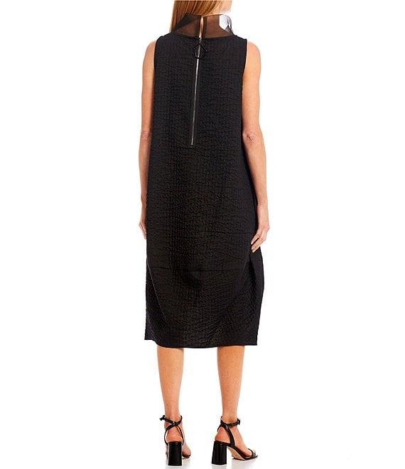 IC Collection Sleeveless Sheer Organza Funnel Neck Balloon Waistless Midi Dress Product Image