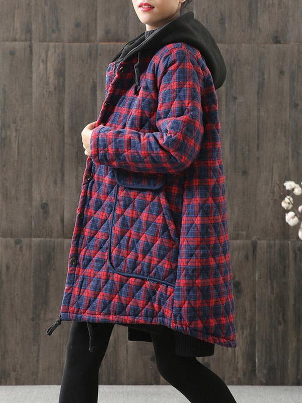 Vintage Loose Plaid Quilted Hooded Padded Coat Product Image