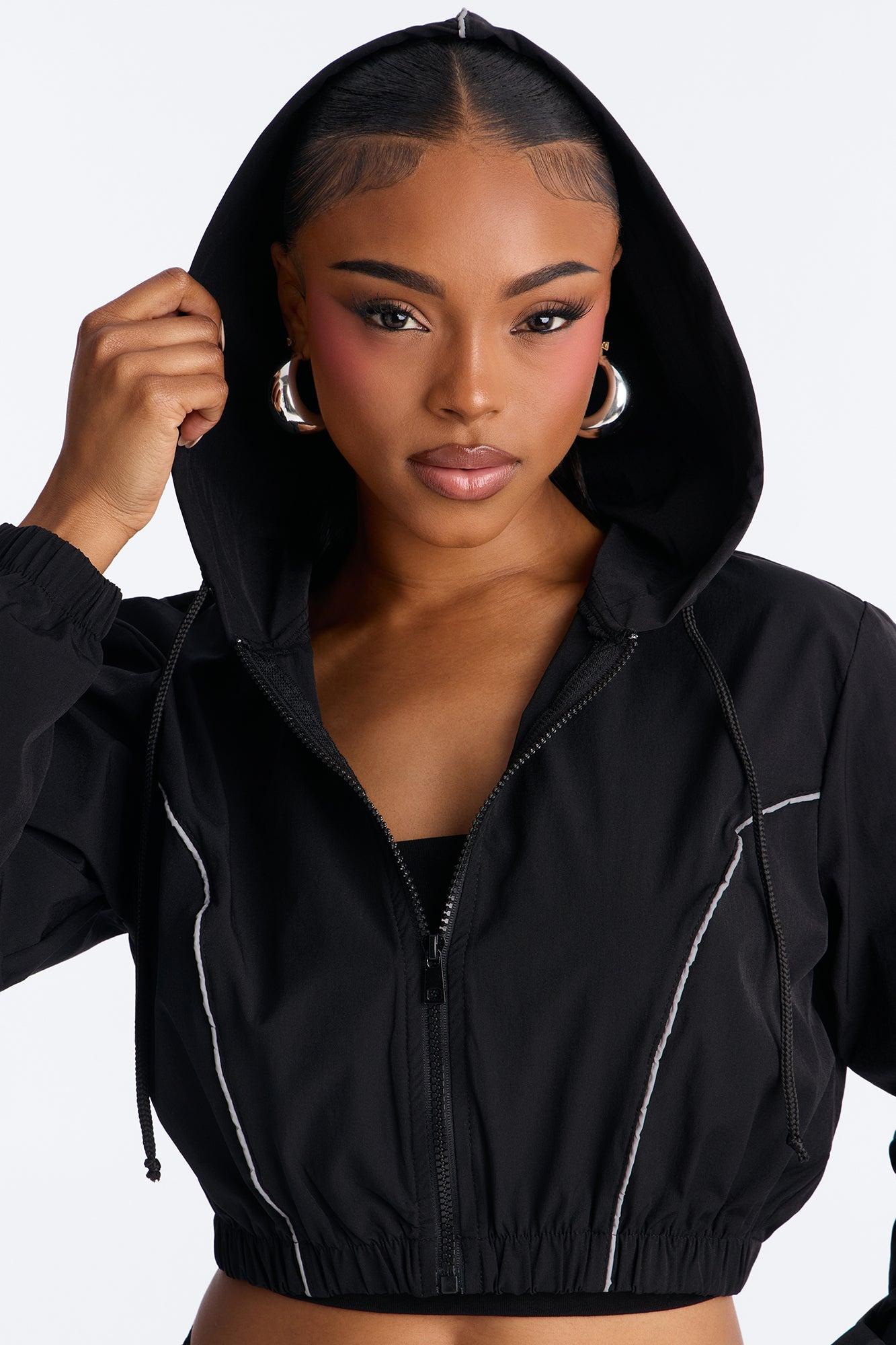 Nessa Nylon Cargo Hoodie Jogger Set - Black Female Product Image