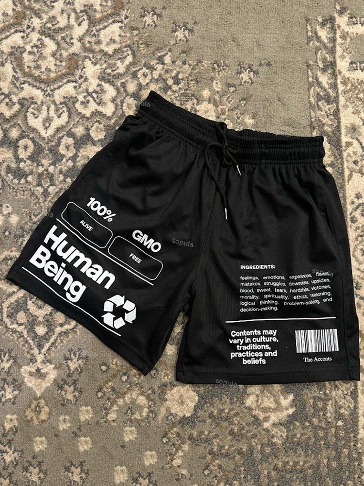 Sopula Vintage Human Bein Daily Graphic Casual Street Mesh Shorts Product Image