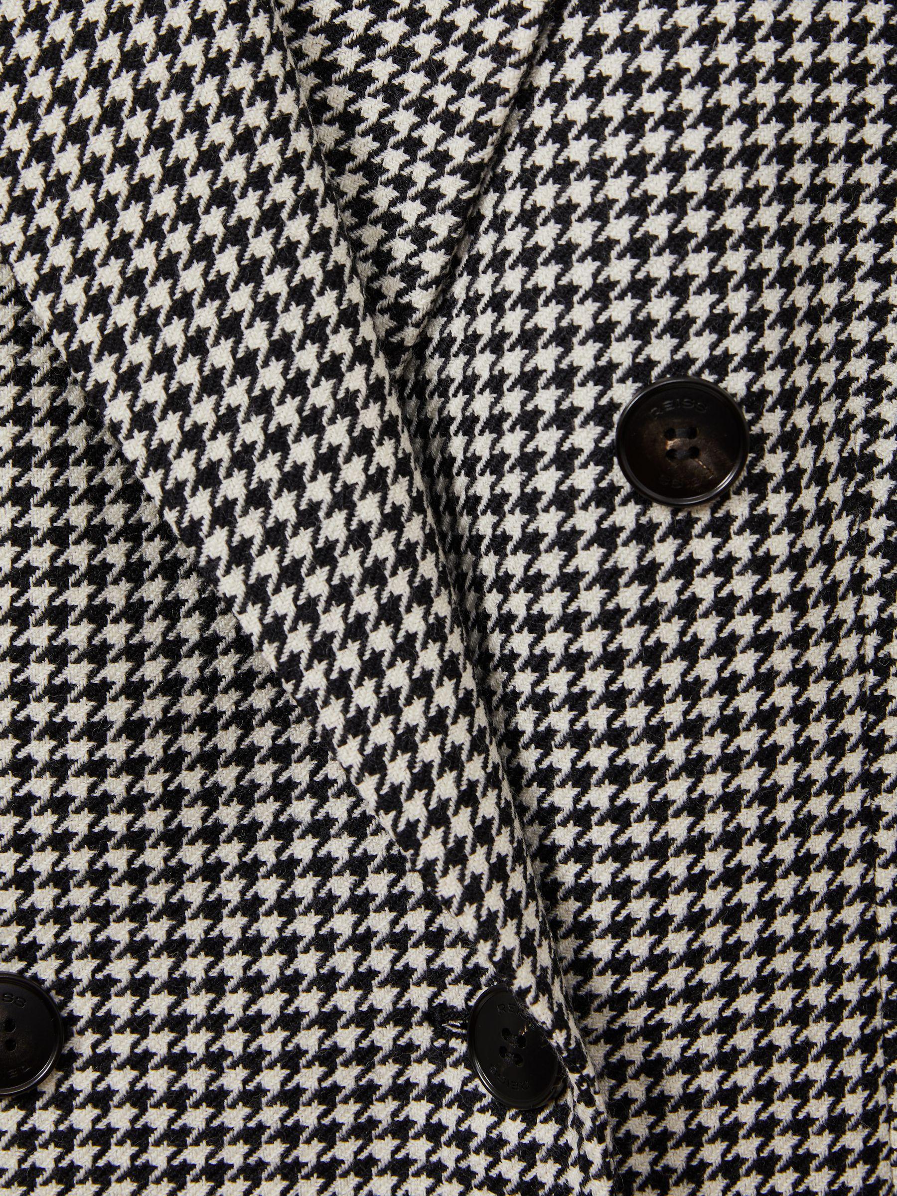 Petite Wool Dogtooth Double Breasted Blazer in Black/White Product Image