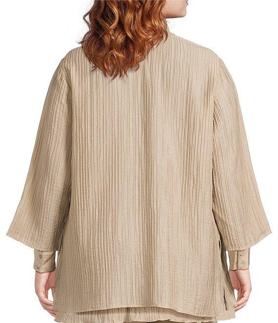Eileen Fisher Plus Size Crinkle Shimmer High Collar Bracelet Sleeve Open Front Jacket Product Image
