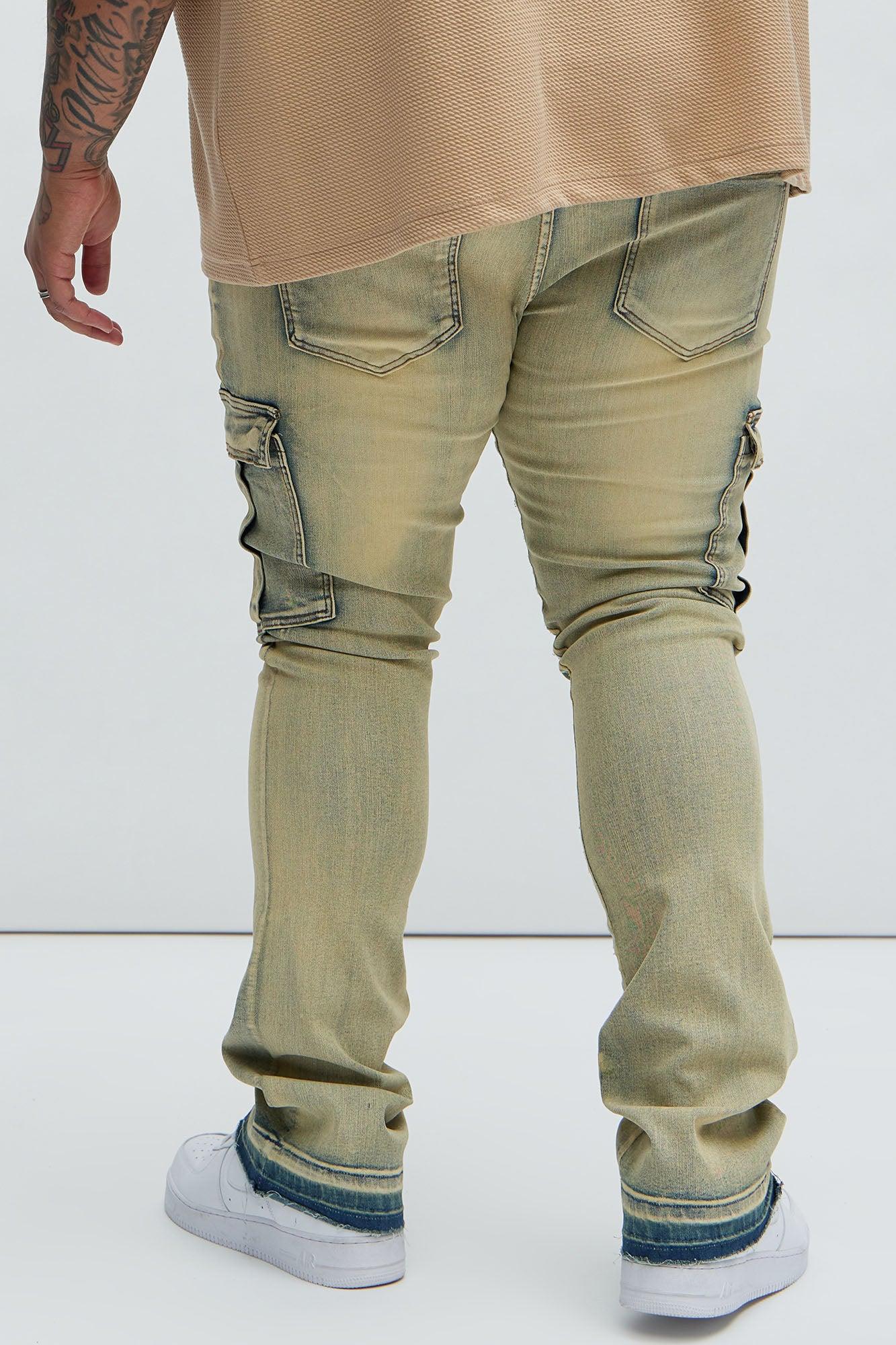 Ruthless Embroidered Stacked Skinny Cargo Flare Jeans - Vintage Blue Wash Product Image