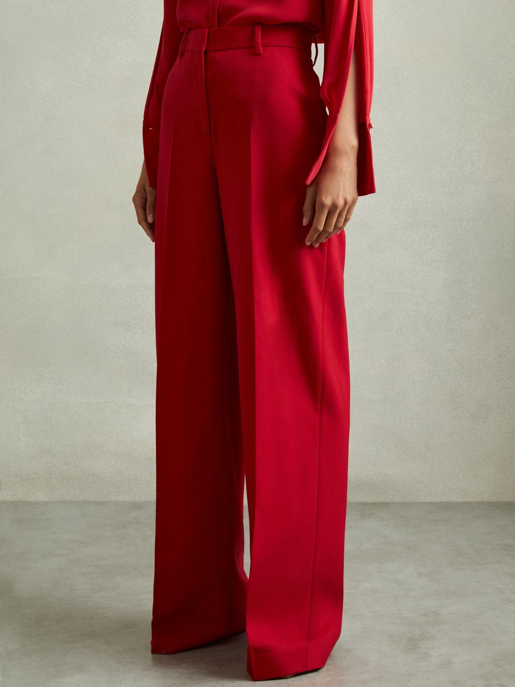 Wool Blend Wide Leg Tux Trousers in Red Product Image