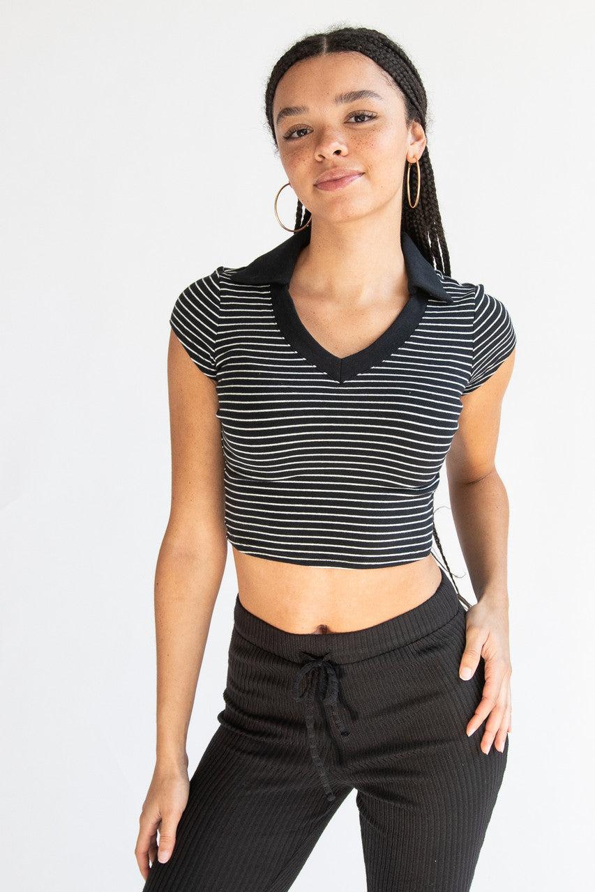 Striped Crop Polo Tee Product Image