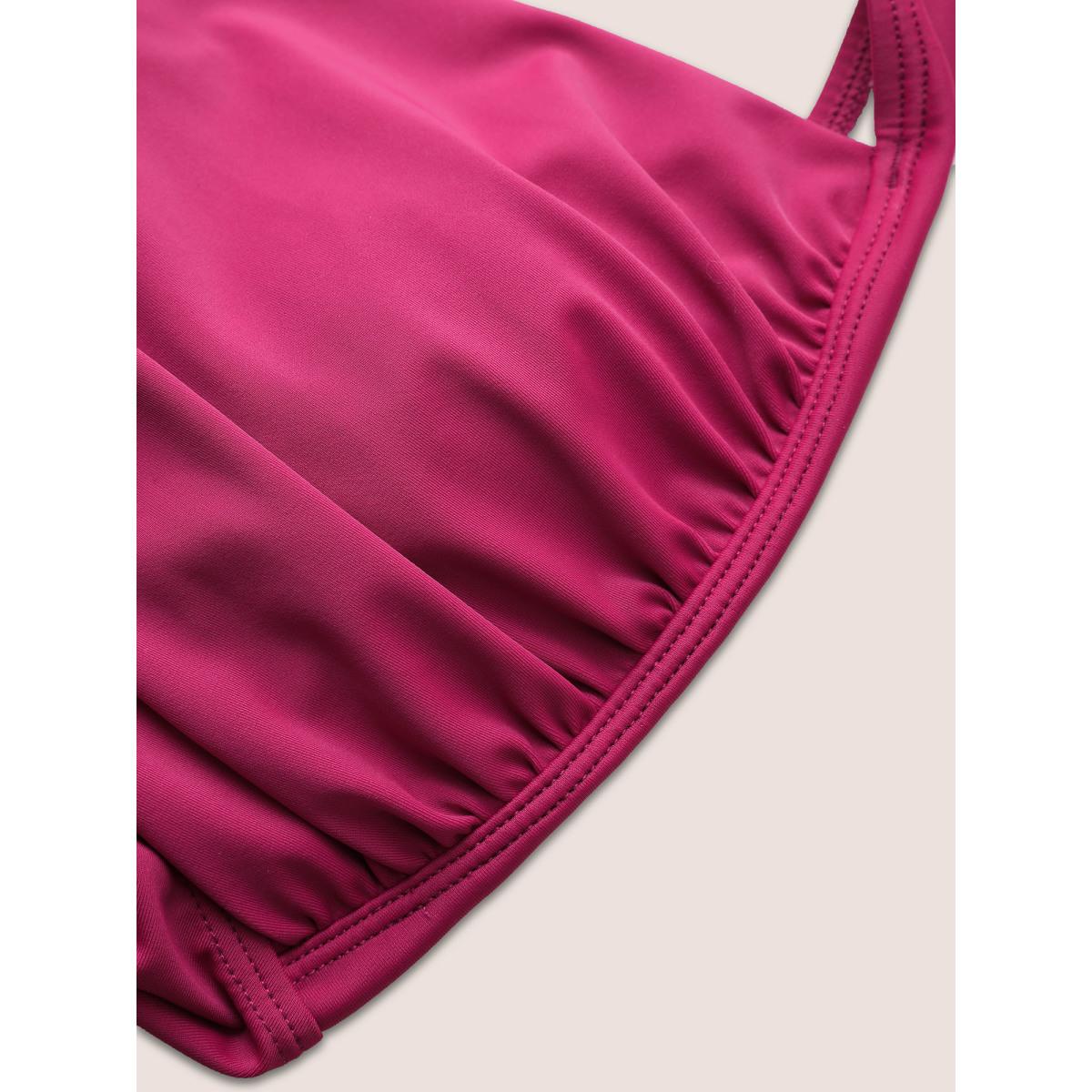 Plus Size Solid Square Neck Crossover Gathered Swim Top Women's Swimwear RedViolet Beach Non High stretch Bodycon Square Neck Curve Swim Tops BloomChic 12/L Product Image