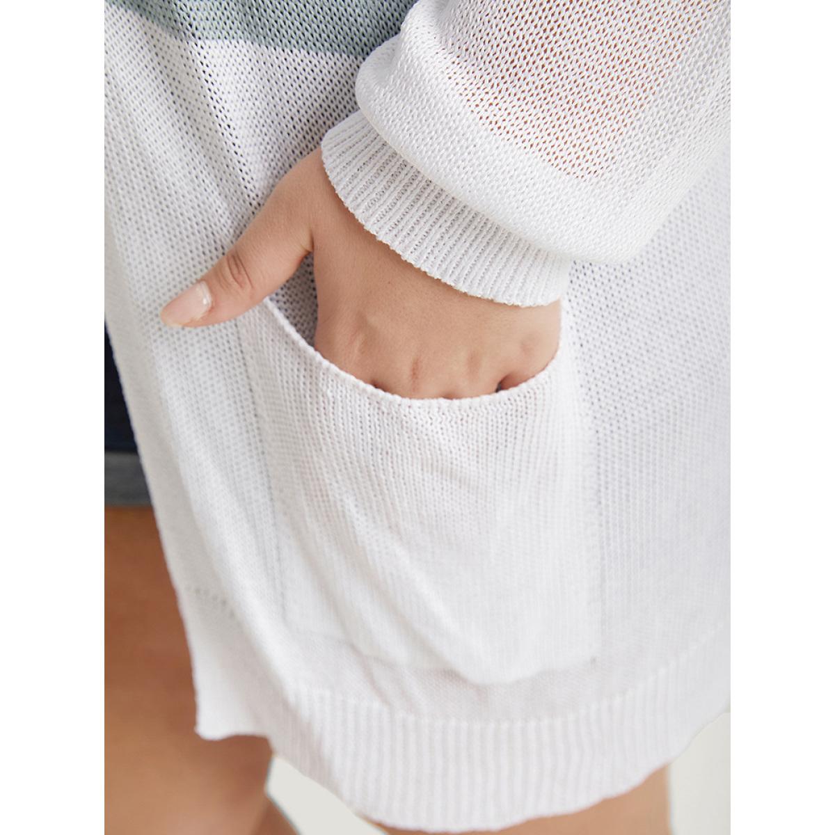 Plus Size Colorblock Pocket Drop Shoulder Elastic Cuffs Contrast Cardigan Pink Women Casual Loose Long Sleeve Dailywear Cardigans BloomChic 30/6X Product Image