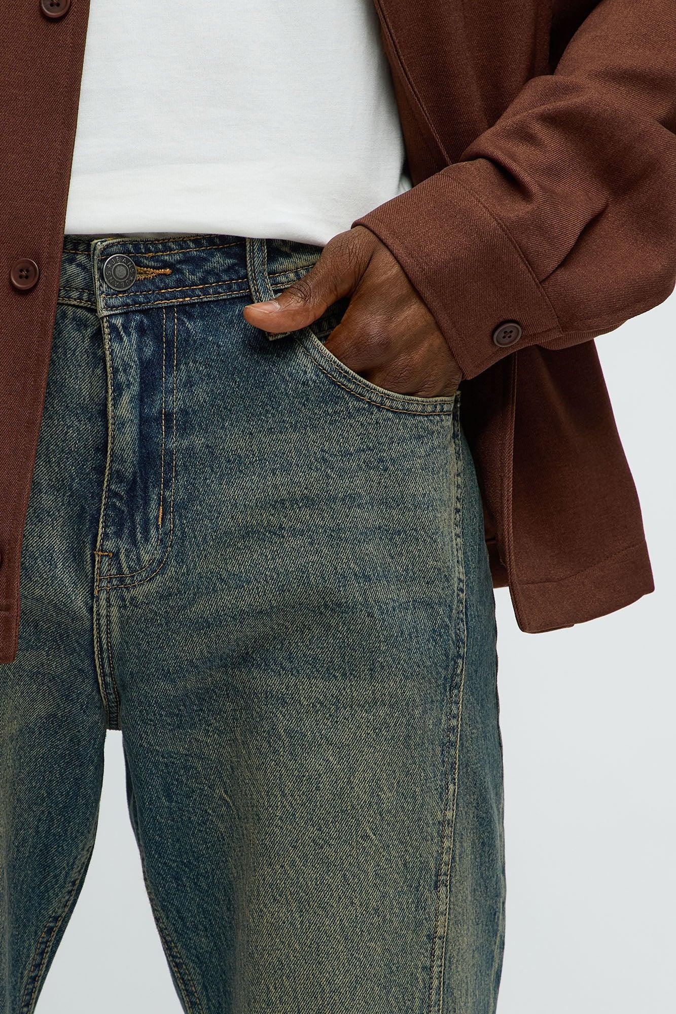 In The Middle Paneled Stacked Slim Flare Jeans - Vintage Blue Wash Male Product Image