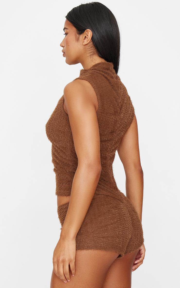 Brown Faux Fur Textured Romper Product Image