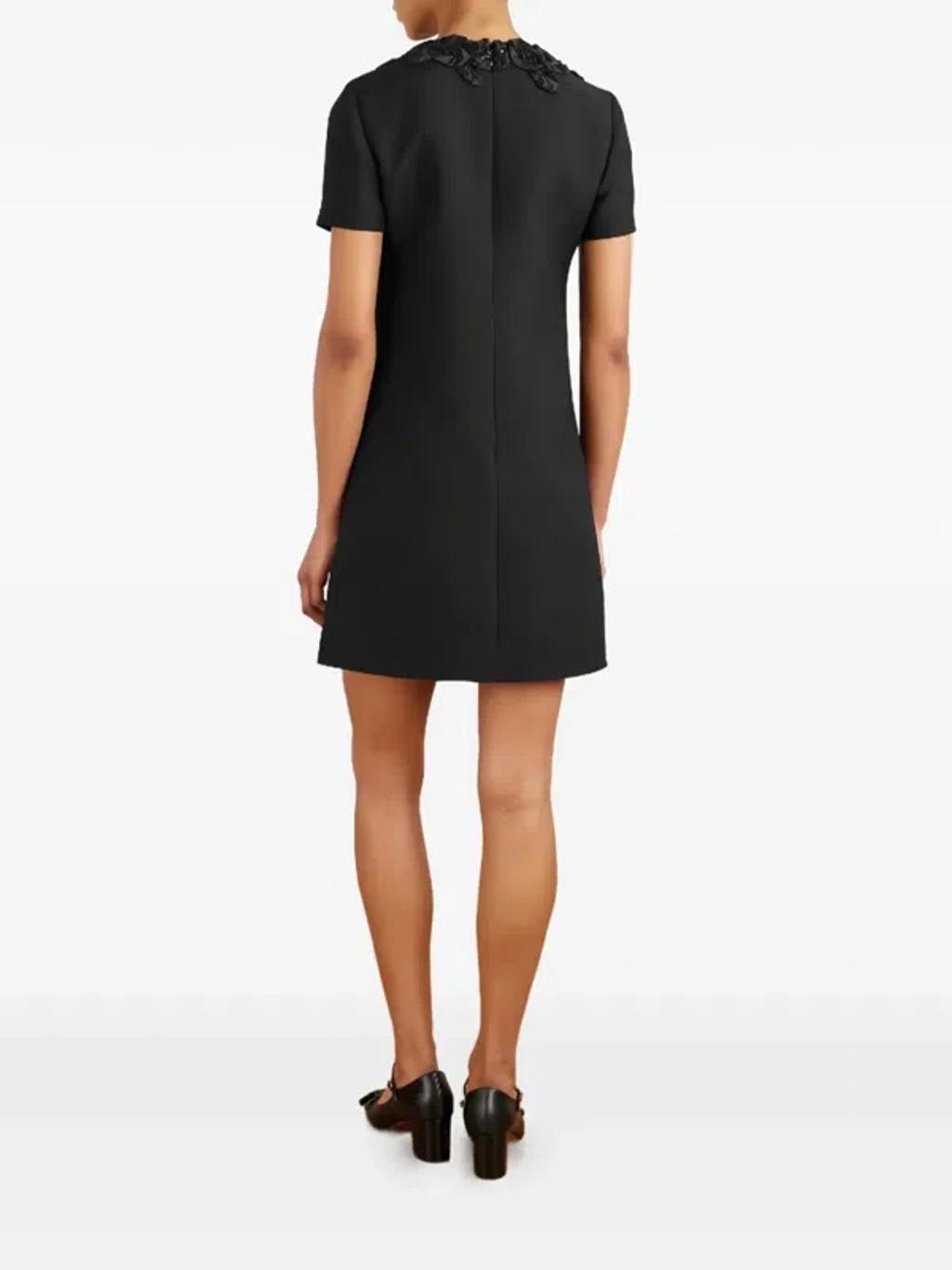 VALENTINO Embellished Silk-trimmed Wool And Silk-blend Crepe Mini Dress In Black Product Image