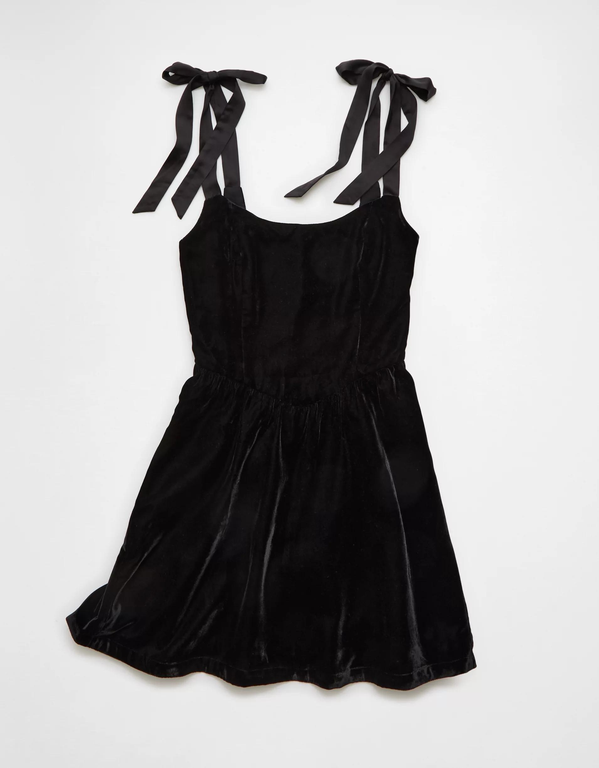 AE Tie-Strap Velvet Mini Dress Product Image