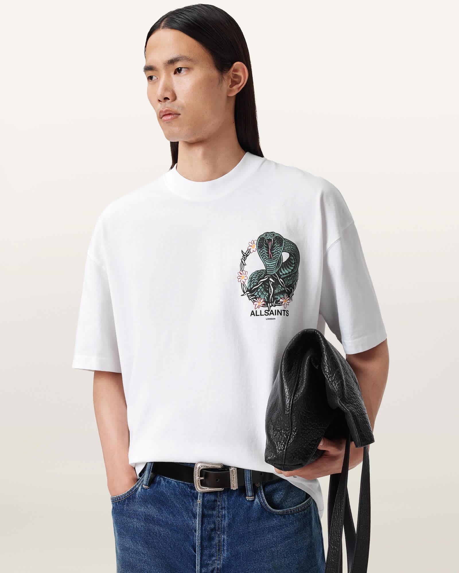 Snakebite Short Sleeve Crew T-Shirt Optic White | ALLSAINTS US Product Image