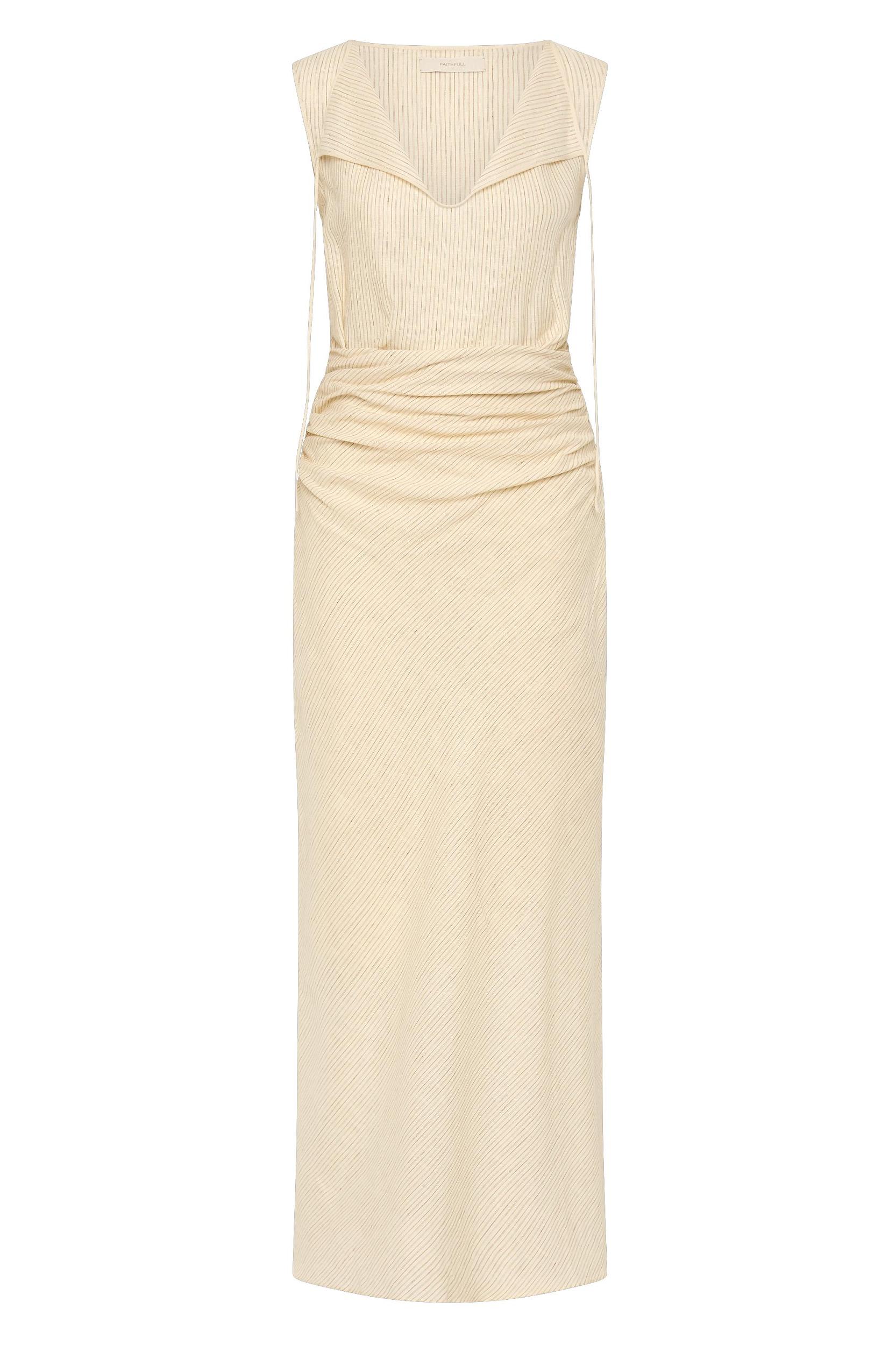 Aveline Dress Beige Pinstripe - Final Sale Product Image