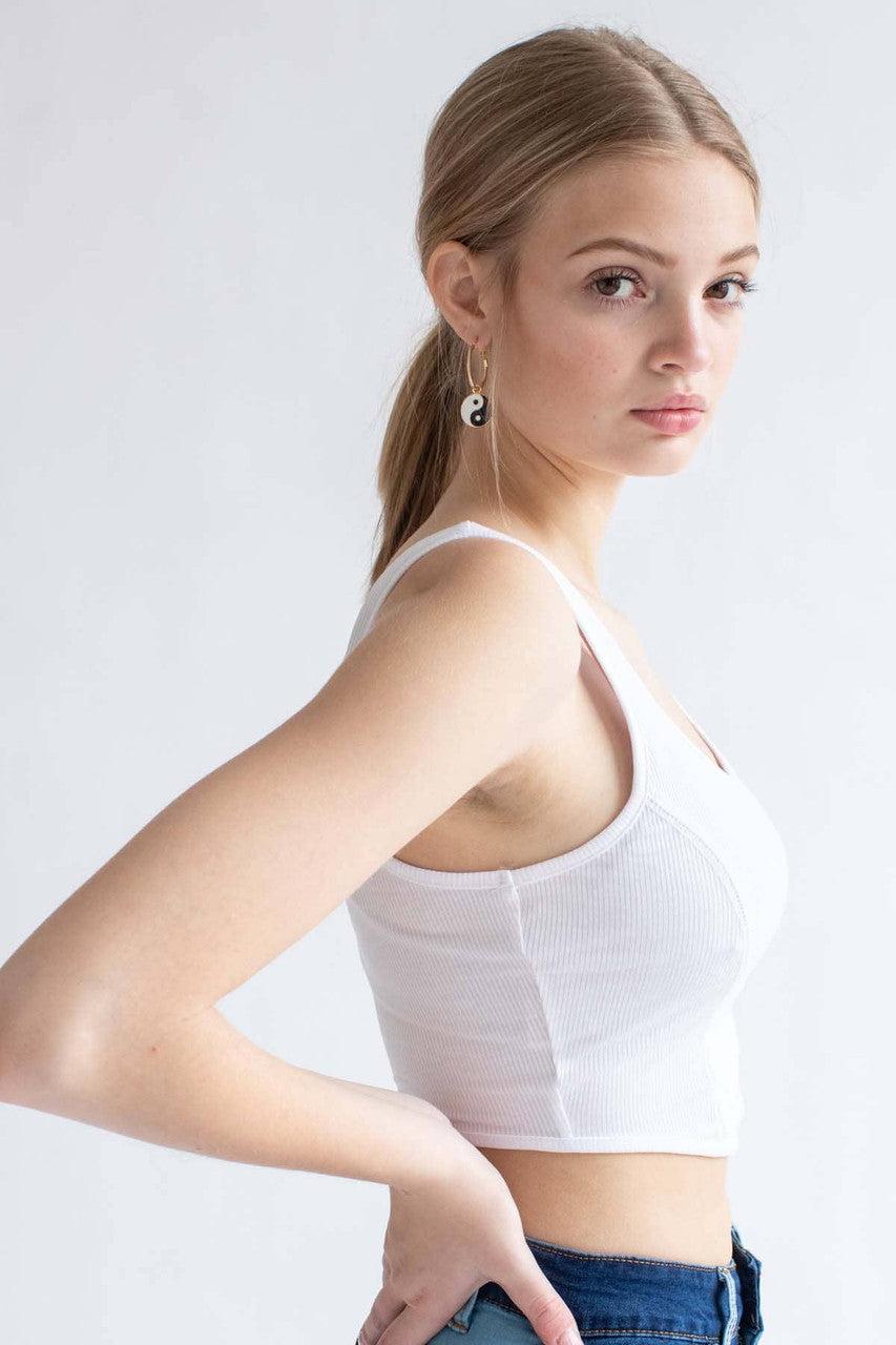 White Seamed Cropped Tank Product Image