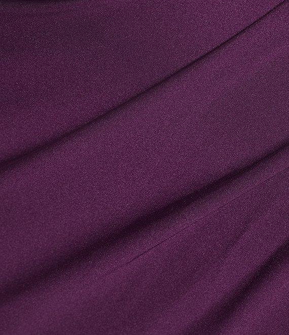 B. Darlin Cowl Neck Spaghetti Strap Rhinestone Illusion Corset Bodice Front Slit Dress Product Image