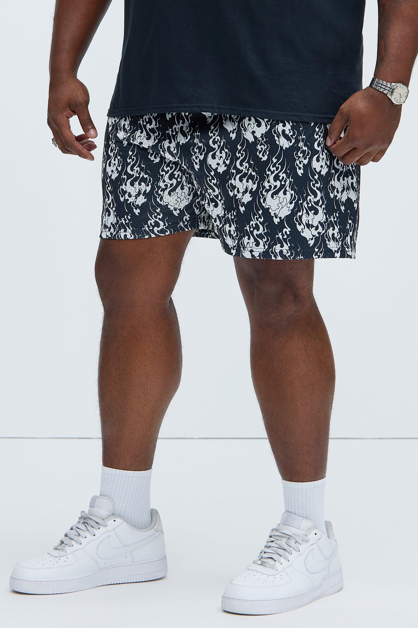 Japan Flames Mesh Shorts - Black/White Product Image