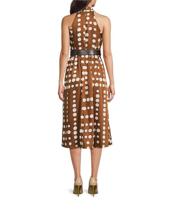Donna Karan Halter Neck Polka Dot Print Belted Midi Dress Product Image