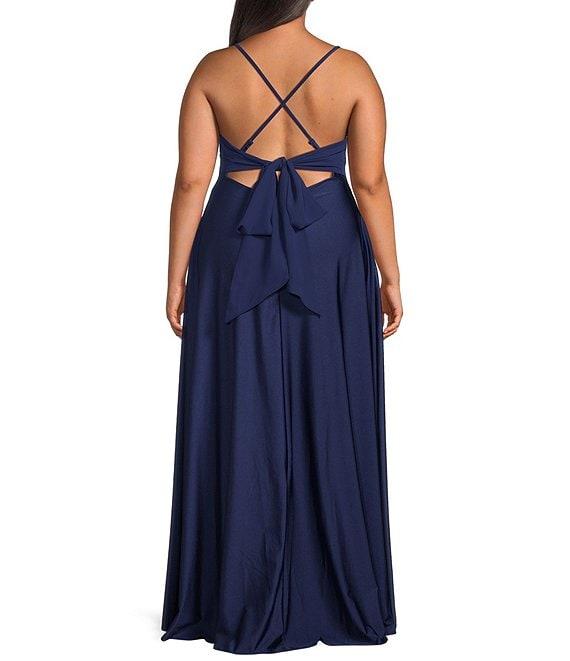 City Vibe Plus Size Scoop Neck Spaghetti Strap Tie Back Dress Product Image