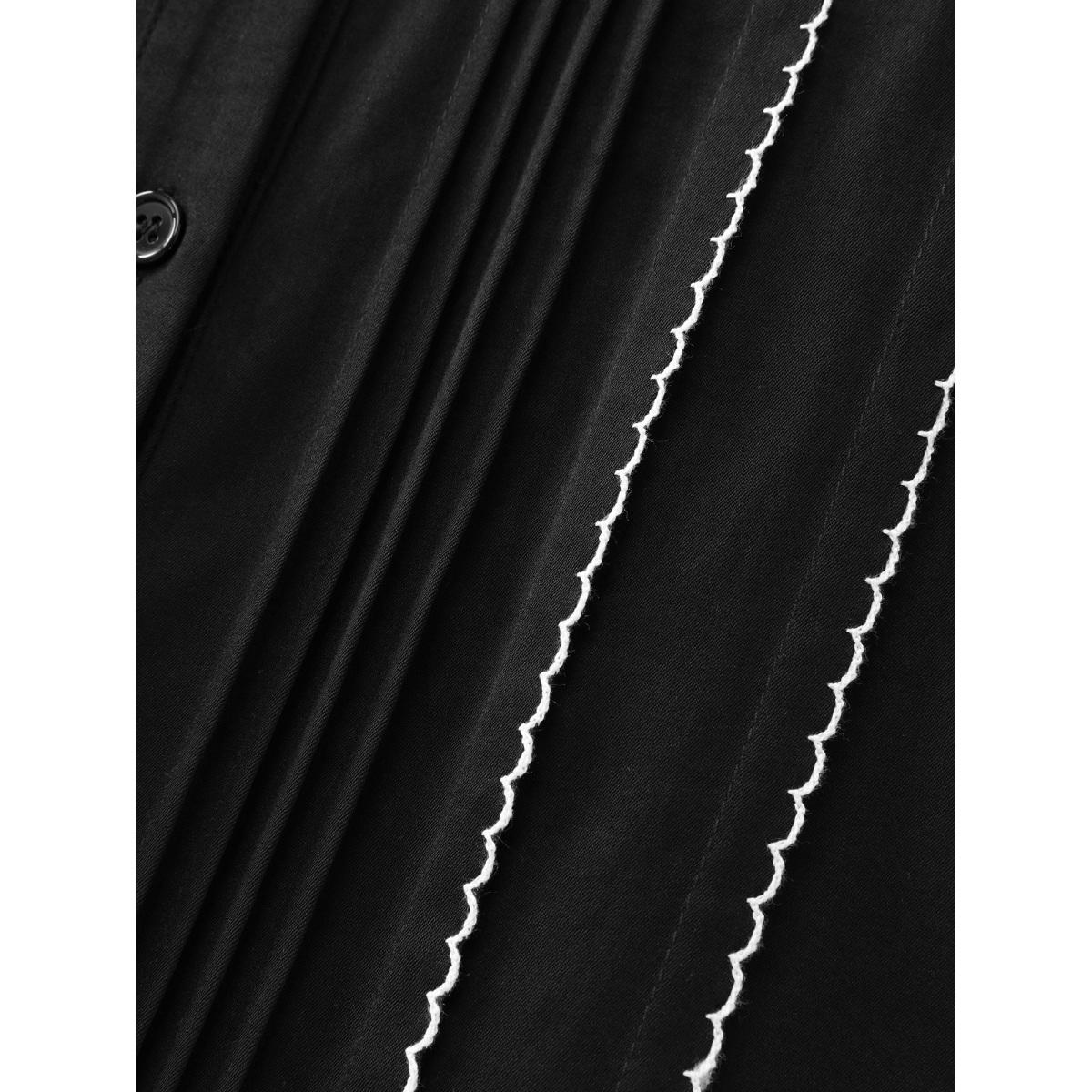 Plus Size Button Front Belted Stitch Detail Midi Dress Black Women Leisure Tucked seam Shirt collar Long Sleeve Curvy BloomChic 10/M Product Image