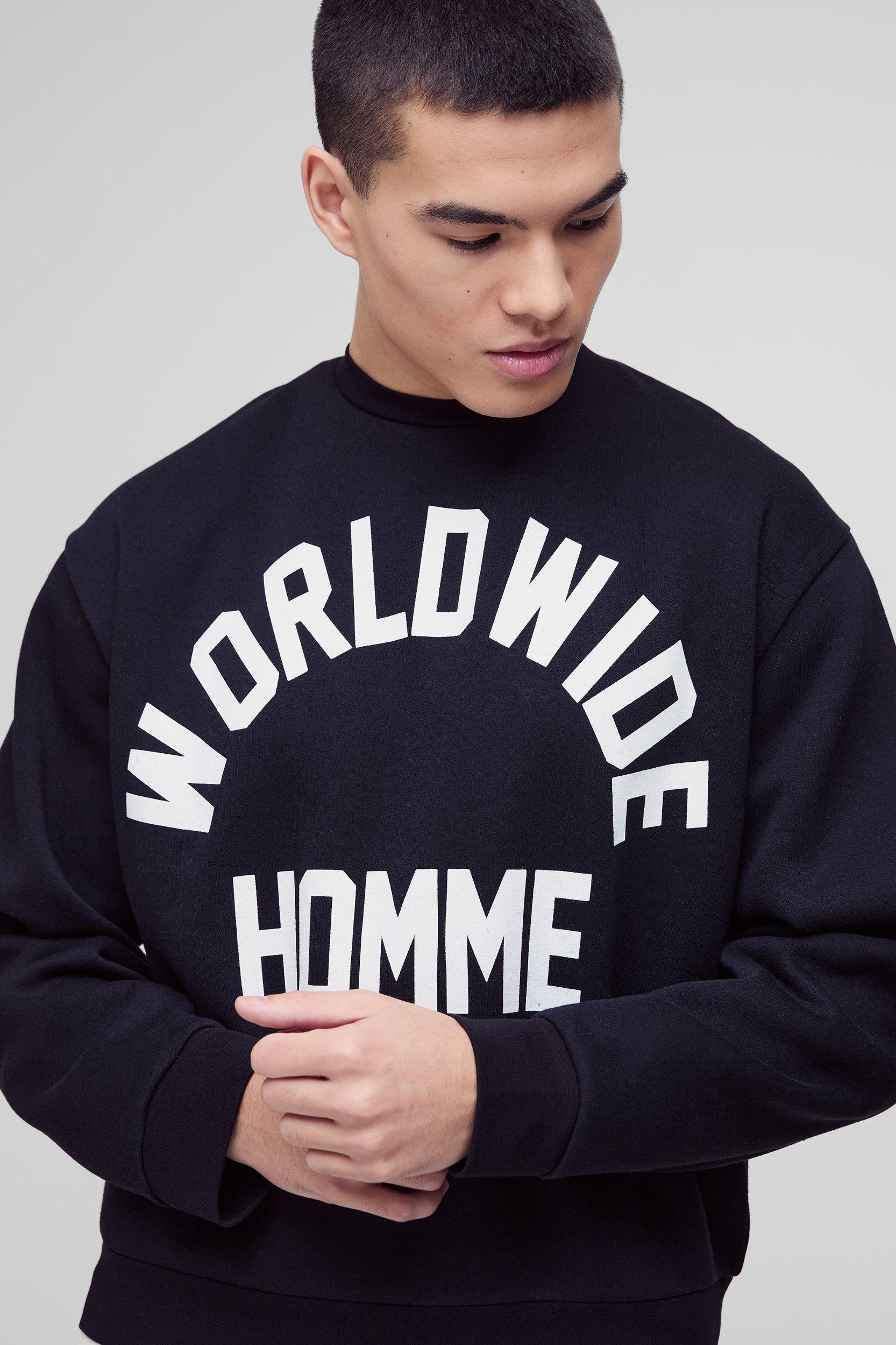 Oversized Boxy Worldwide Print Sweatshirt | boohooMAN USA Product Image