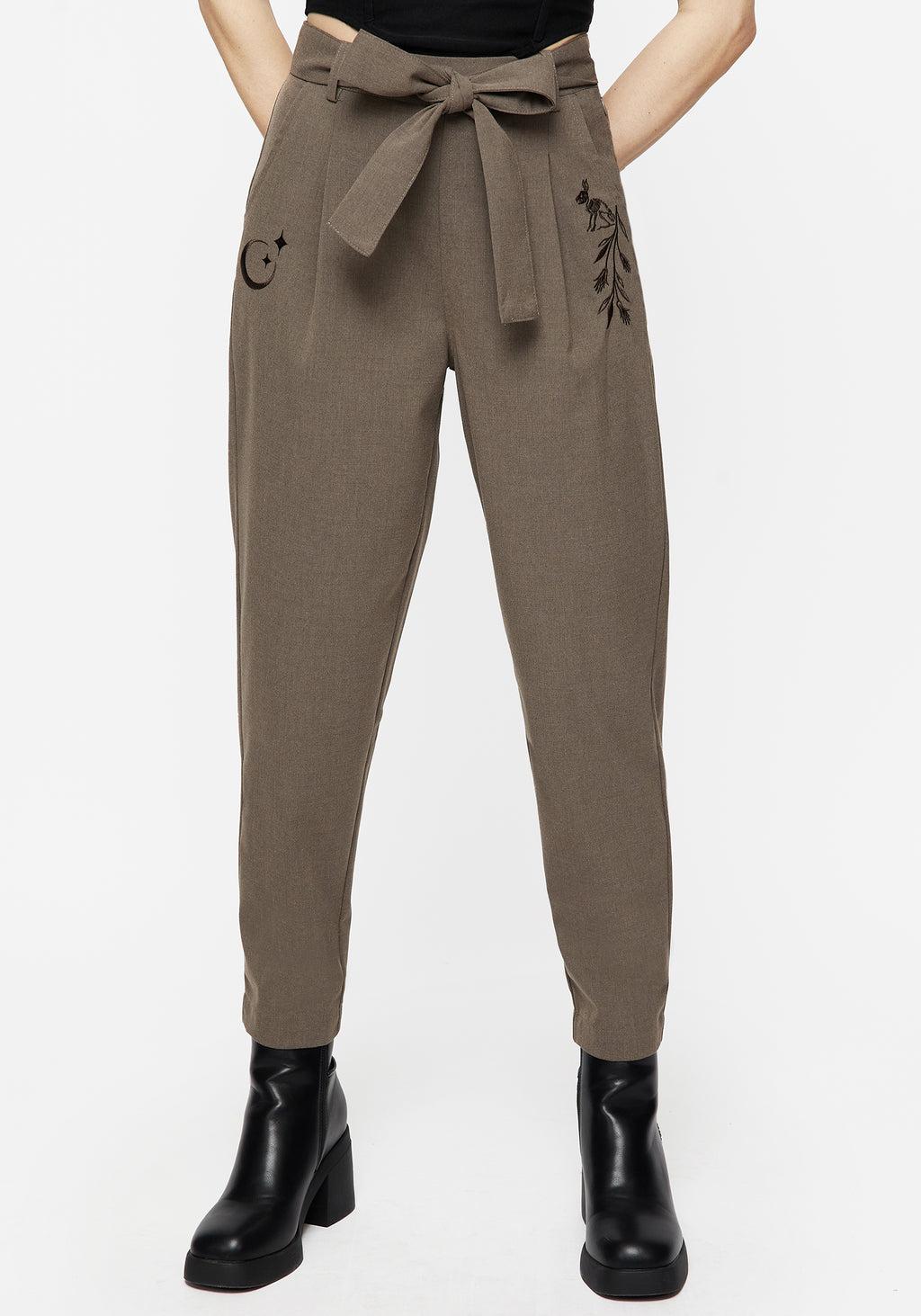 Hester Embroidered Tapered Trousers - Brown Product Image