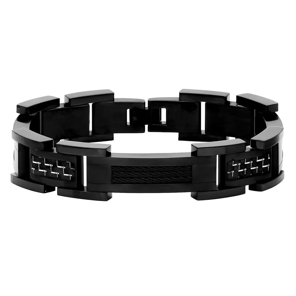 Men's Jewelry Nation Stainless Steel Two-Tone Carbon Fiber Cable Bracelet, Size: 8.5", Black Product Image