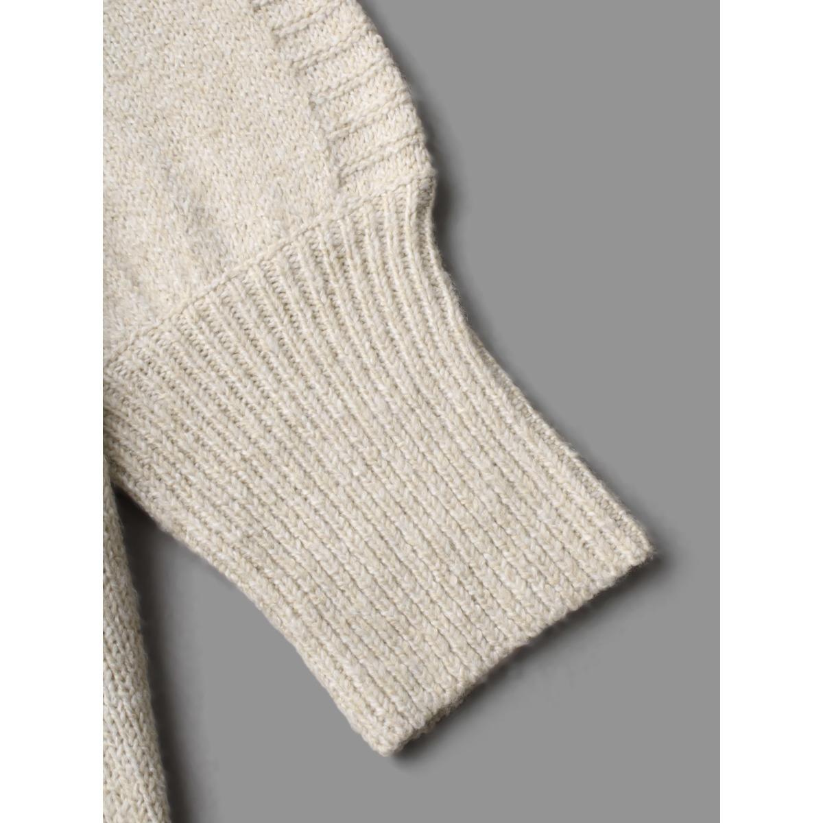 Plus Size Turtleneck Cable Knit Asymmetrical Hem Pullover Champagne Women Leisure Loose Long Sleeve Ruffled collar Casual Pullovers BloomChic 26/4X Product Image