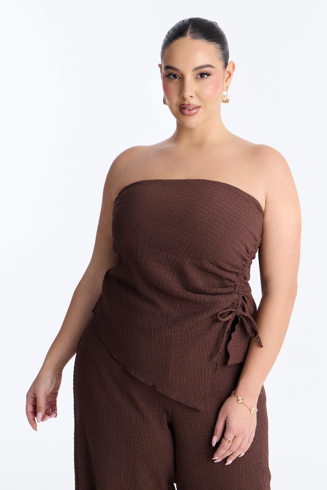 Elise Strapless Textured Pant Set - Chocolate Female Product Image