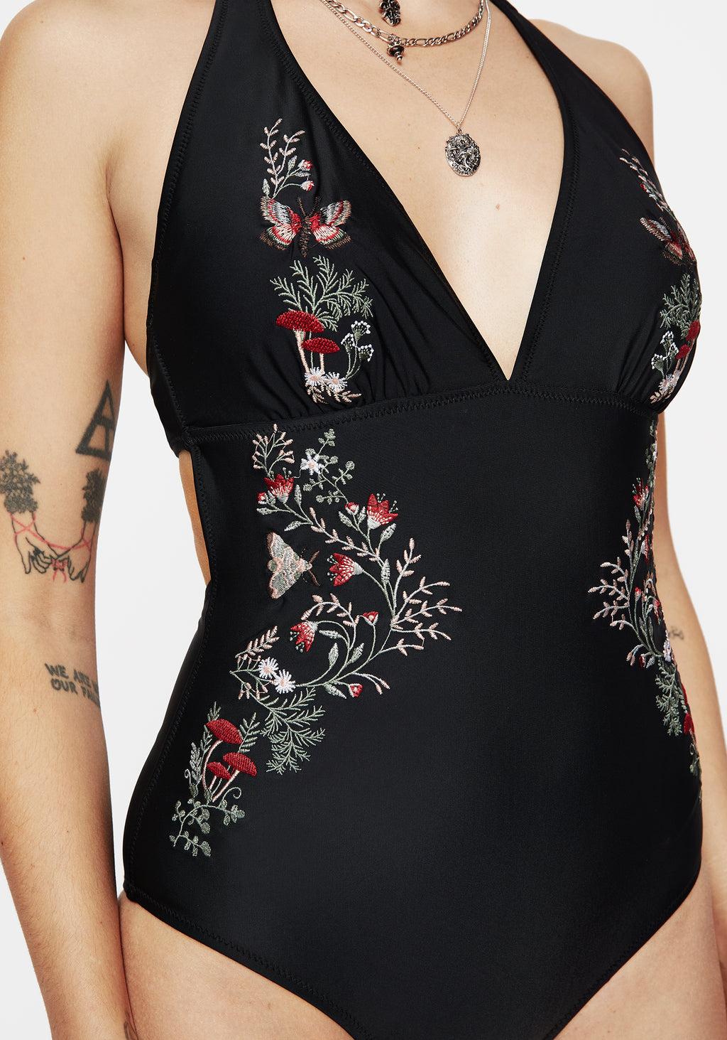 Copia Floral Embroidered Halter Swimsuit Product Image