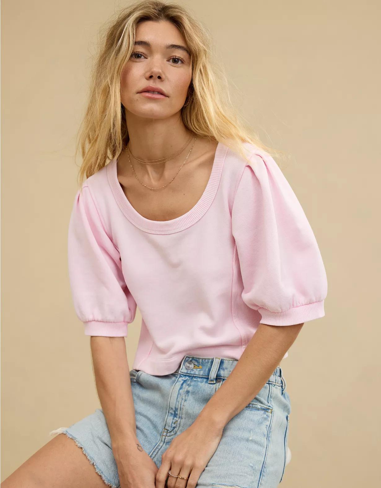 Aerie Seams Right Short Sleeve Sweatshirt Product Image