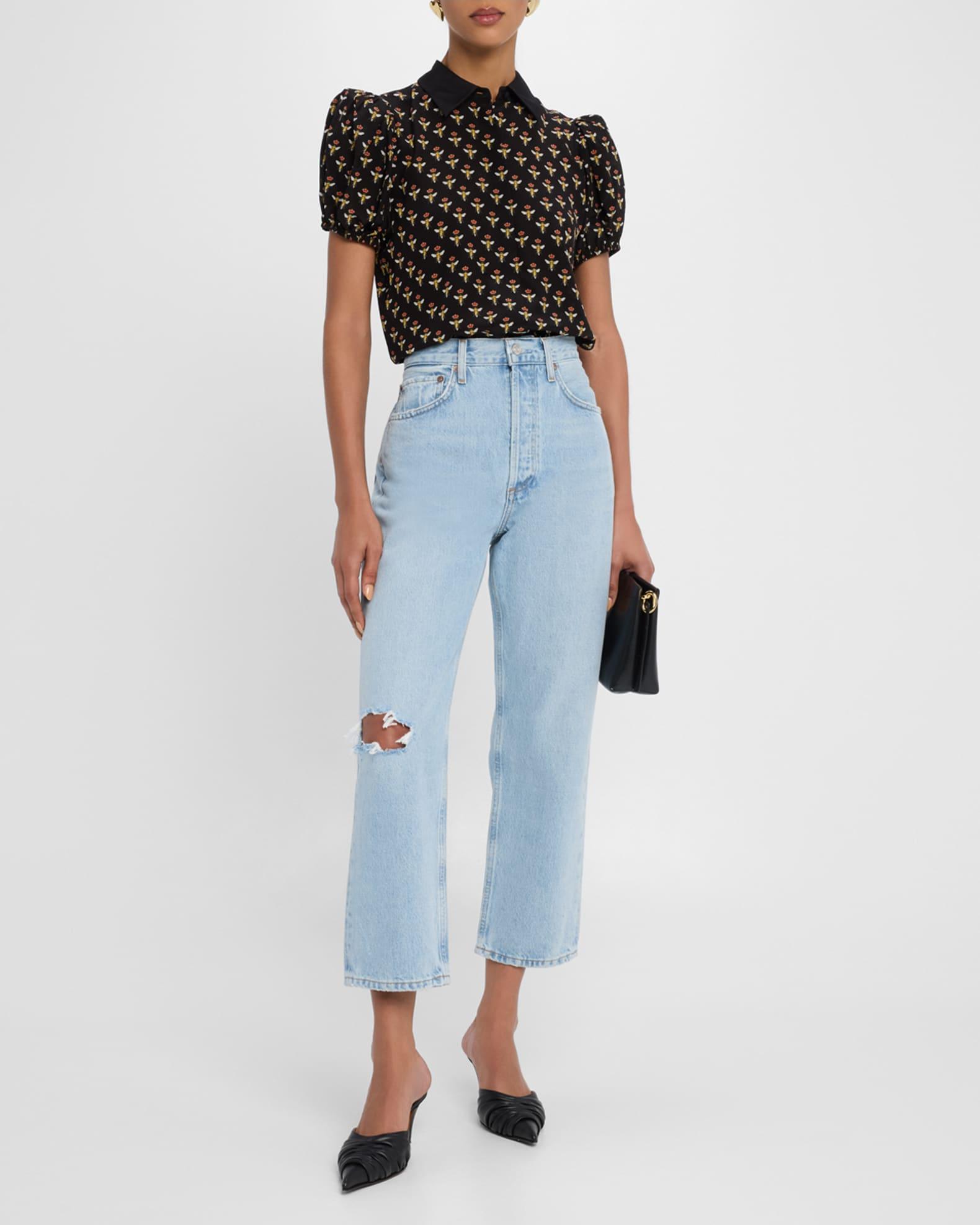 90's Crop Mid-Rise Loose Straight Jeans Product Image