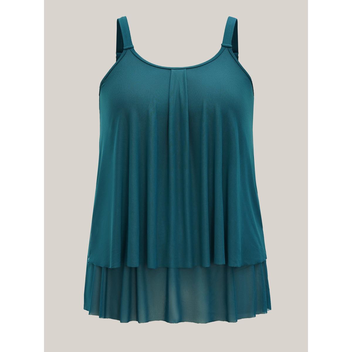 Plus Size Layered Adjustable Straps Flared Swim Top Women's Swimwear Teal Beach Tiered High stretch Bodycon U-neck Curve Swim Tops BloomChic 12/L Product Image