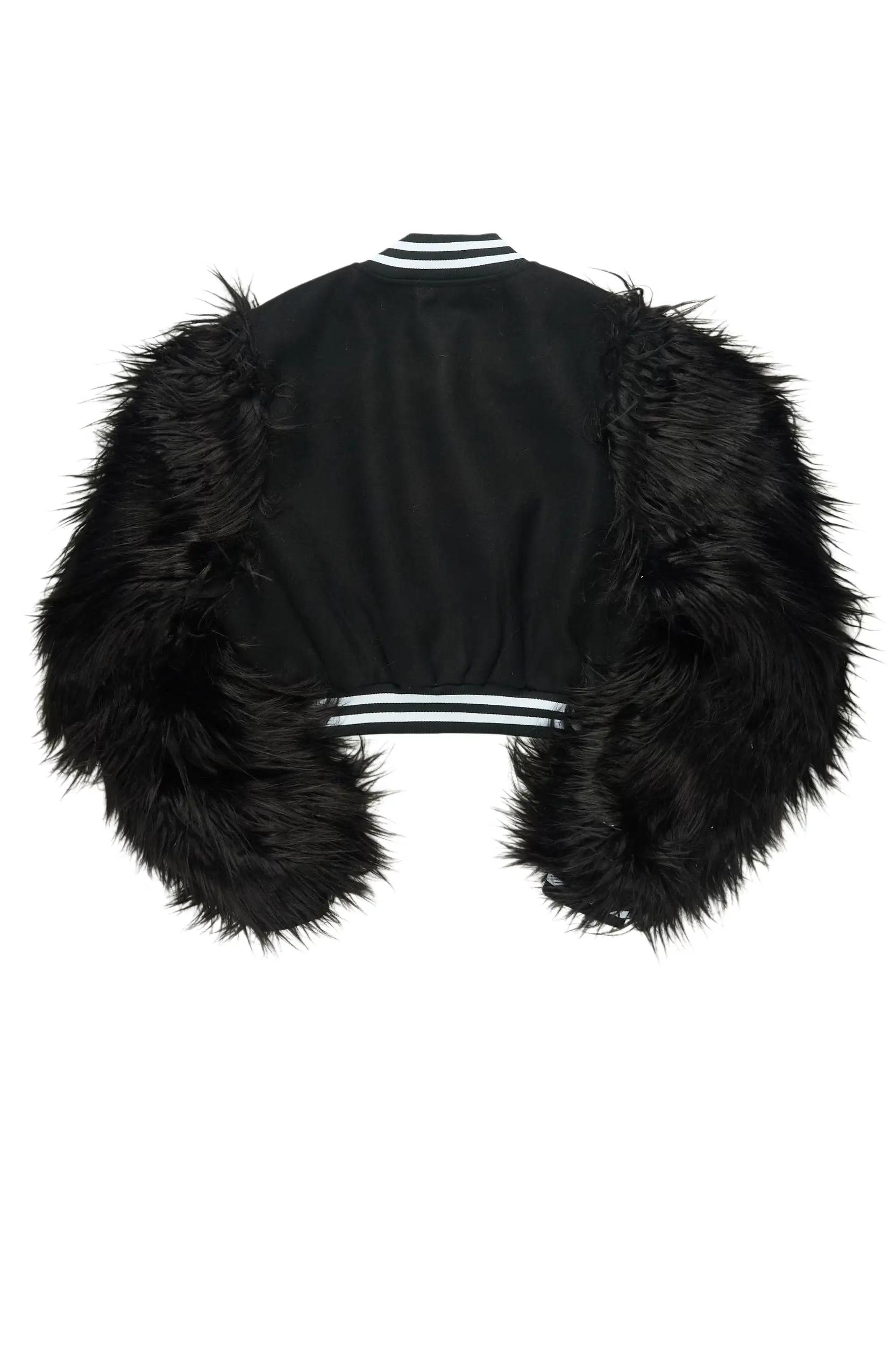 Jameicia Black Fur Sleeve Varsity Jacket Female Product Image