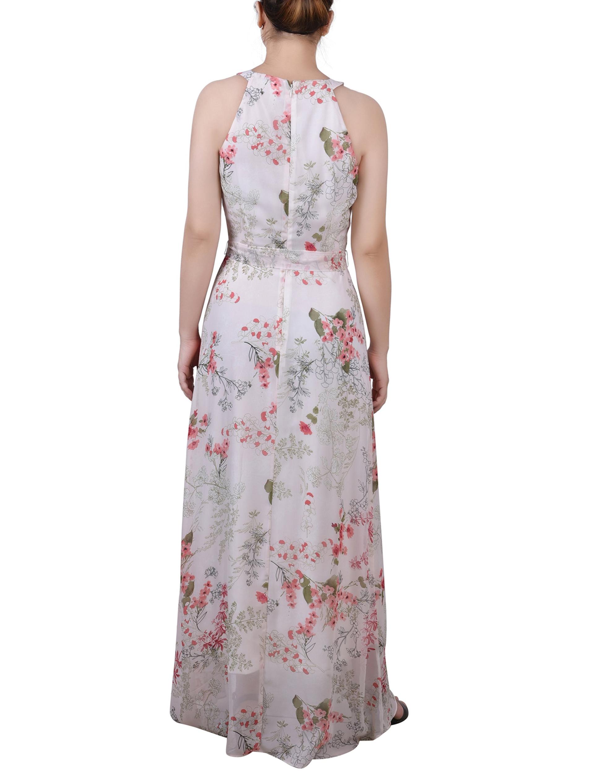 Ivory Floral Halter Front Chiffon Maxi Dress Product Image