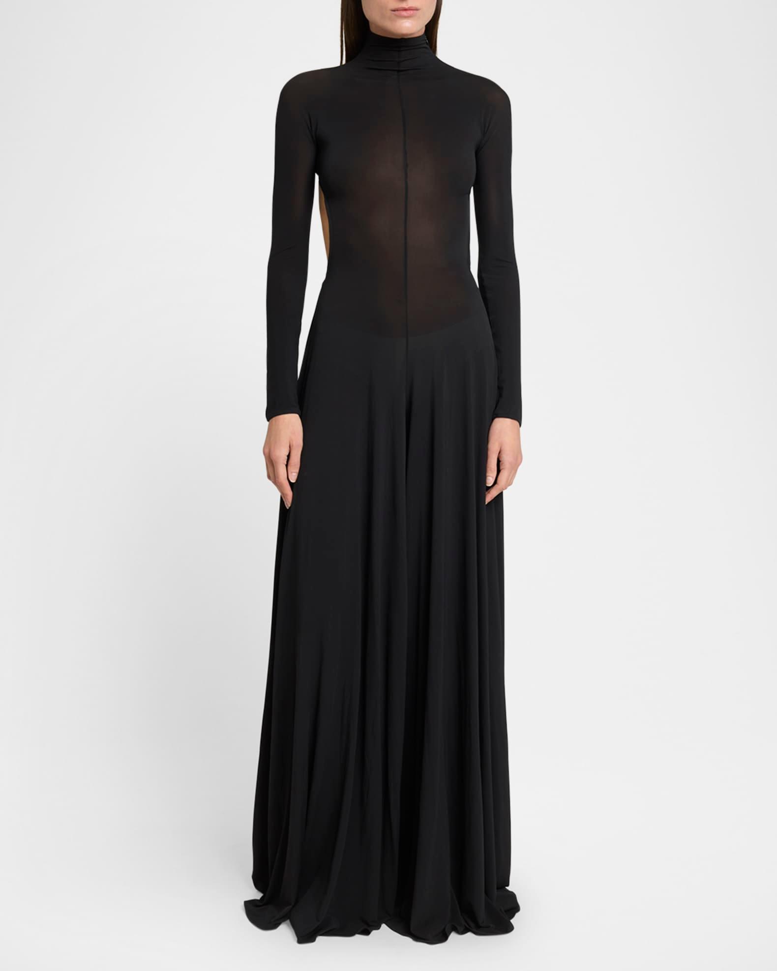 Sheer Open-Back Turtleneck Jumpsuit  Product Image